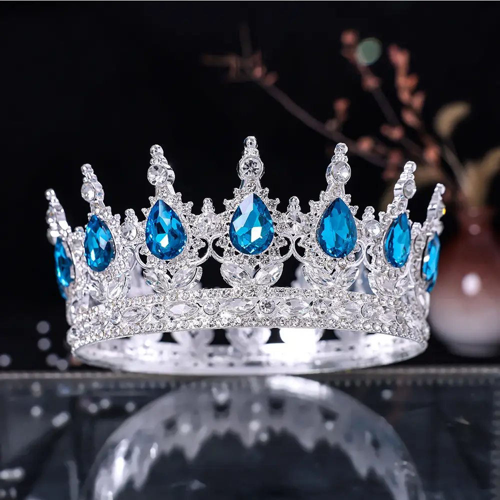 European & American Bridal Crown with Blue Sultans & Diamonds — feature 14