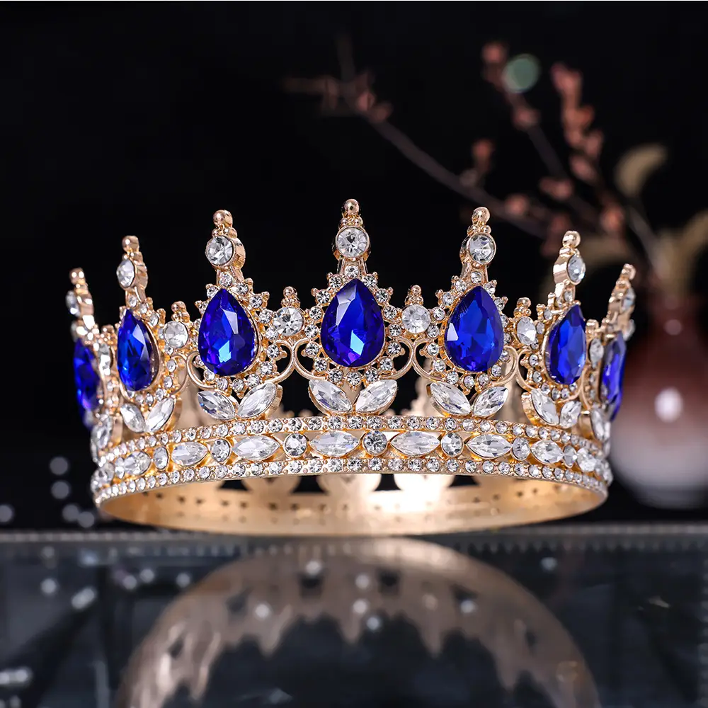 European & American Bridal Crown with Blue Sultans & Diamonds — feature 5