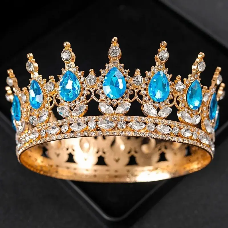 European & American Bridal Crown with Blue Sultans & Diamonds - Image 13