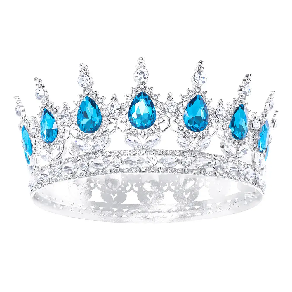 European & American Bridal Crown with Blue Sultans & Diamonds - Image 15