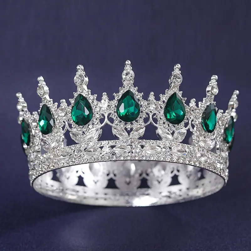 European & American Bridal Crown with Blue Sultans & Diamonds - Image 18