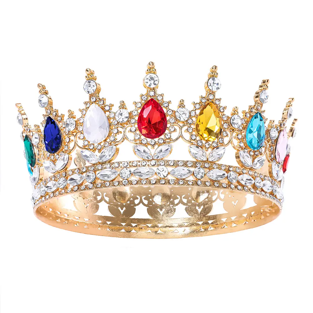 European & American Bridal Crown with Blue Sultans & Diamonds - Image 2