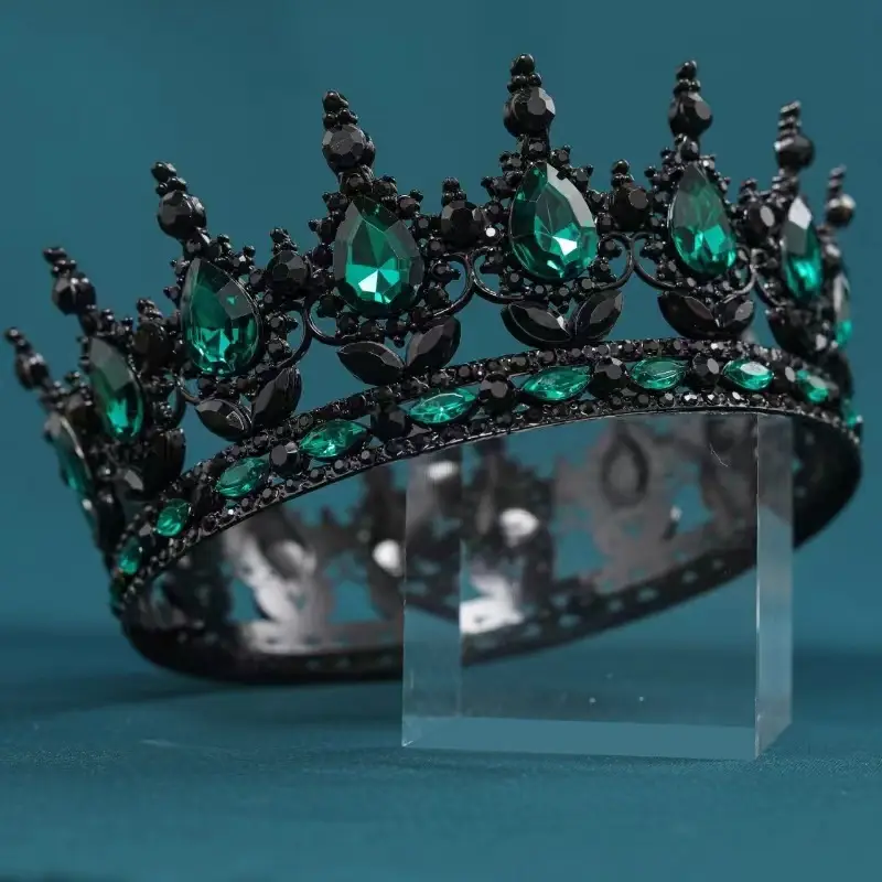 European & American Bridal Crown with Blue Sultans & Diamonds - Image 20