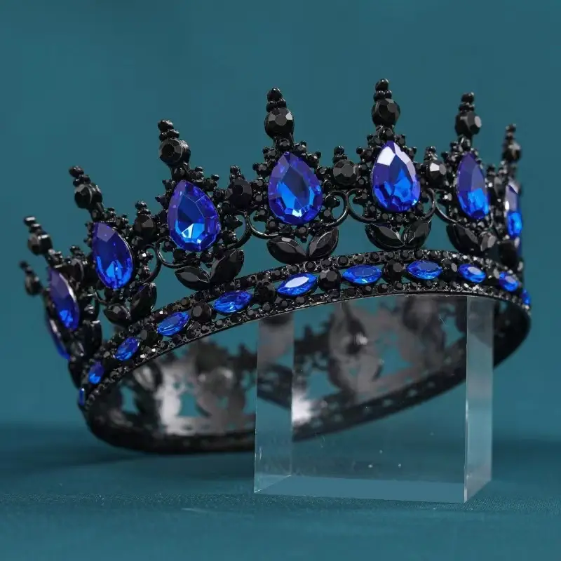 European & American Bridal Crown with Blue Sultans & Diamonds - Image 22