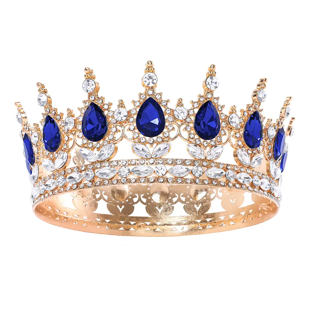 European & American Bridal Crown with Blue Sultans & Diamonds - Image 7