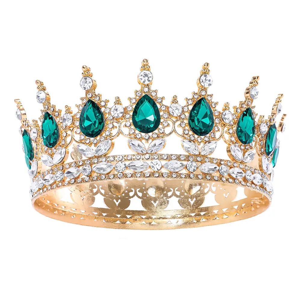 European & American Bridal Crown with Blue Sultans & Diamonds - Image 8
