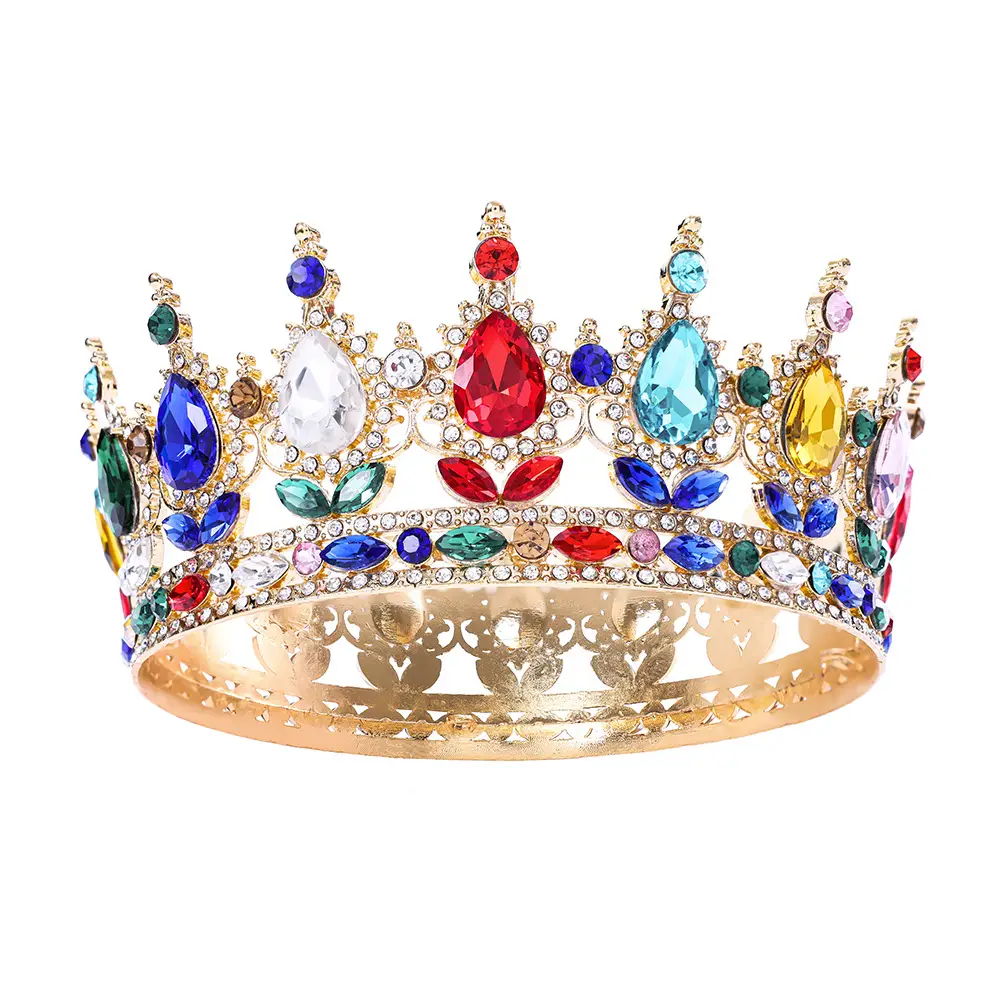 European & American Bridal Crown with Blue Sultans & Diamonds - Image 9