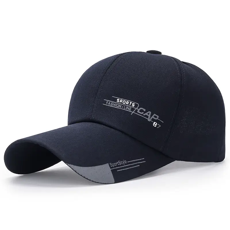 Men Extended Brim Baseball Cap Navy Outdoor Sports Hiking Hat - Image 4
