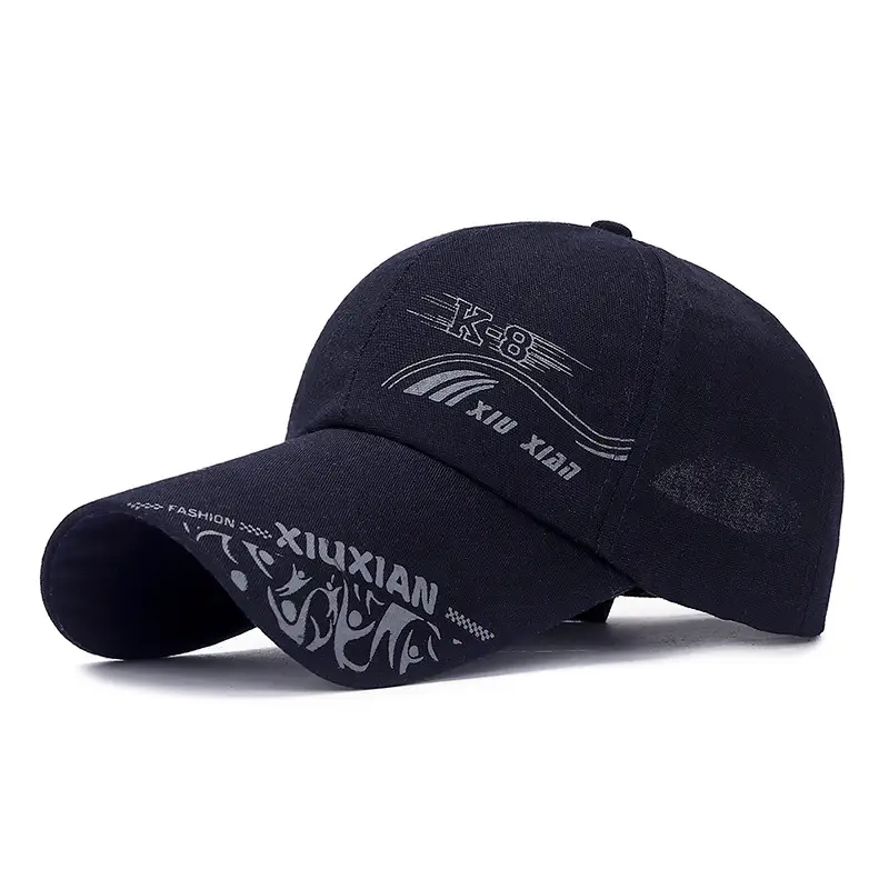 Men Extended Brim Baseball Cap Navy Outdoor Sports Hiking Hat - Image 5