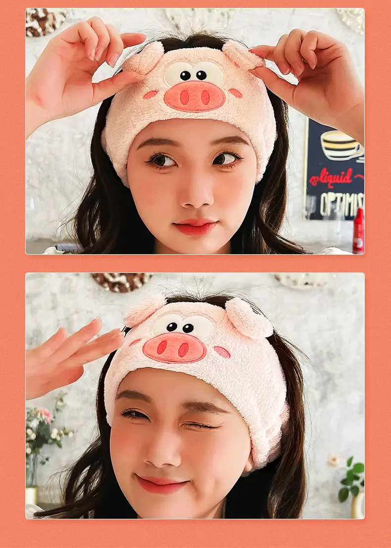 Cute Piglet Coral Fleece Hair Band for Women — feature 9