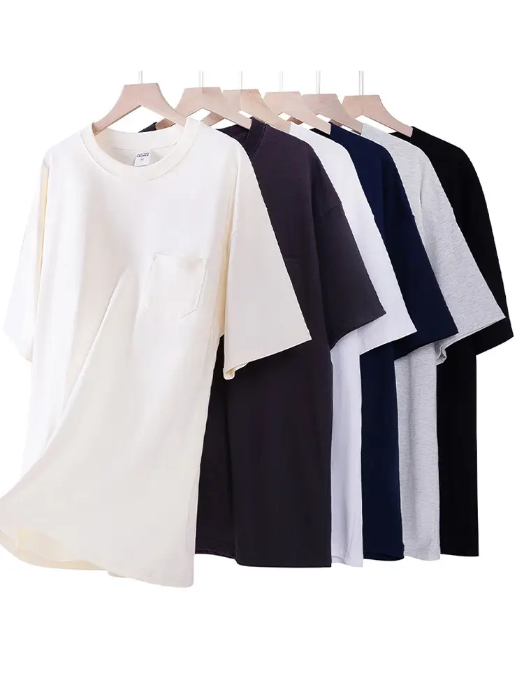 Men's 260G Japanese Retro T-Shirt White Cotton Crew Neck Pocket - Image 16