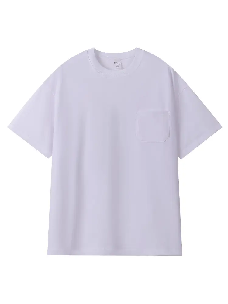 Men's 260G Japanese Retro T-Shirt White Cotton Crew Neck Pocket - Image 17