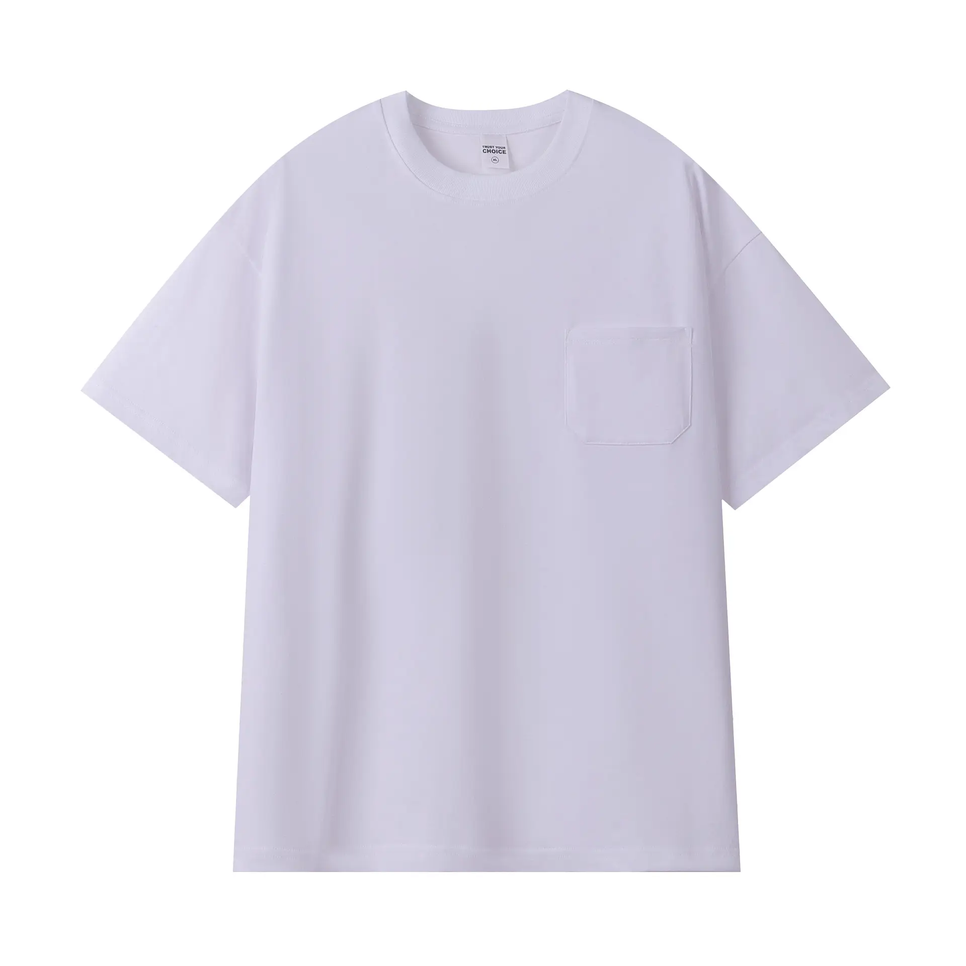 Men's 260G Japanese Retro T-Shirt White Cotton Crew Neck Pocket - Image 2