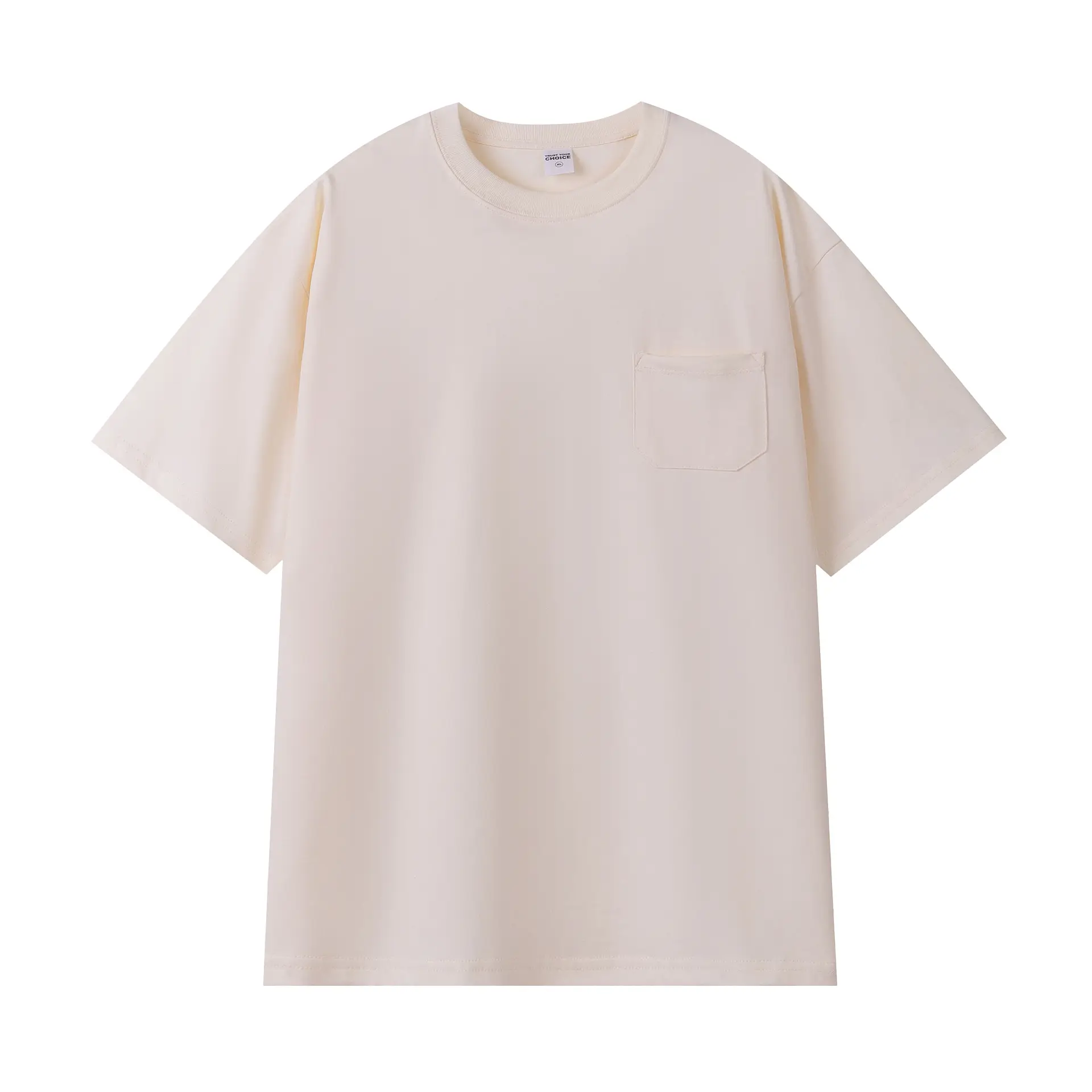 Men's 260G Japanese Retro T-Shirt White Cotton Crew Neck Pocket - Image 5