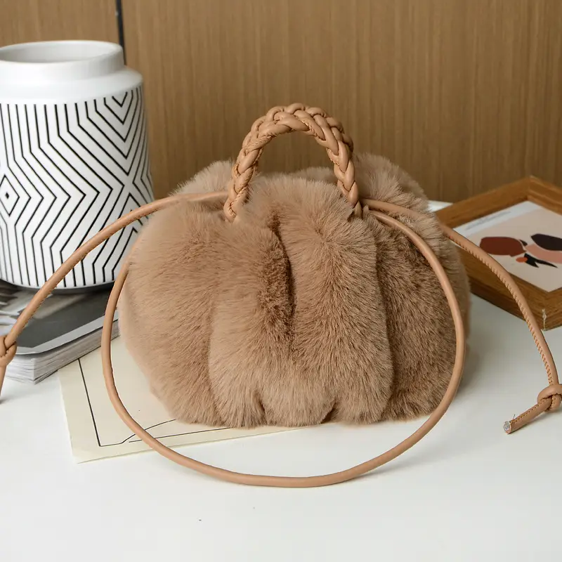 Pink Faux Fur Shoulder Bag for Women Autumn Winter 2024 - Image 8