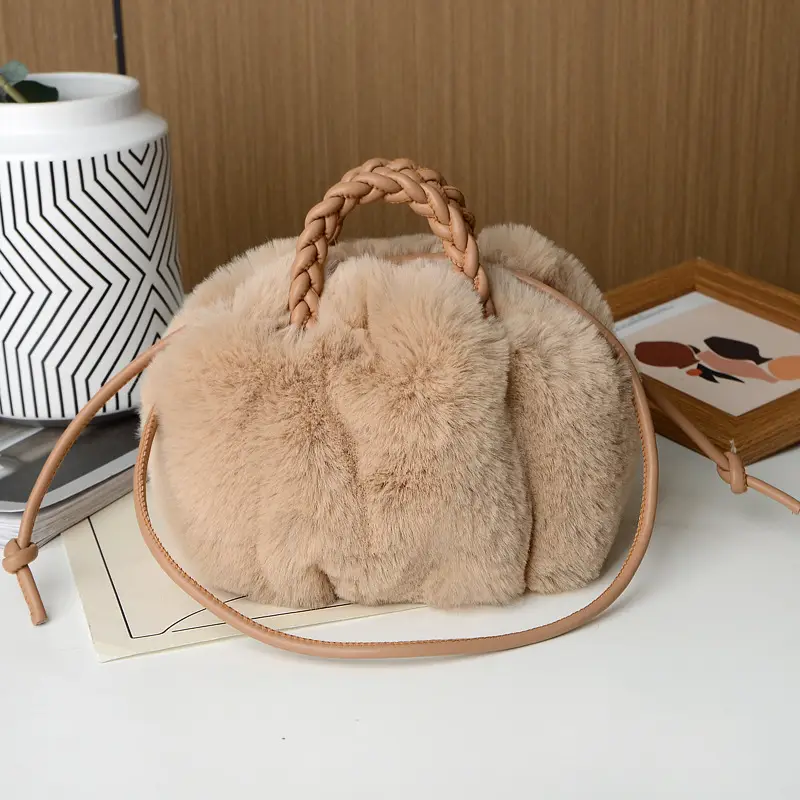 Pink Faux Fur Shoulder Bag for Women Autumn Winter 2024 - Image 9
