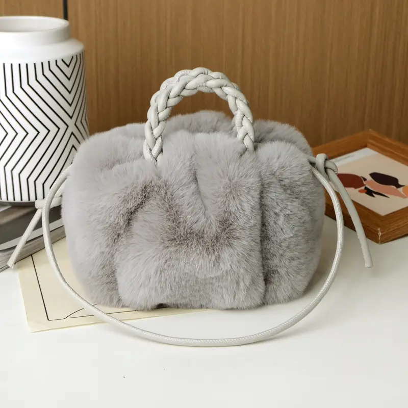 Pink Faux Fur Shoulder Bag for Women Autumn Winter 2024 - Image 2