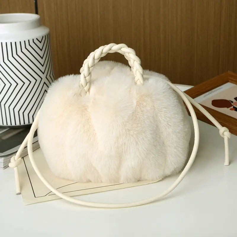 Pink Faux Fur Shoulder Bag for Women Autumn Winter 2024 - Image 4