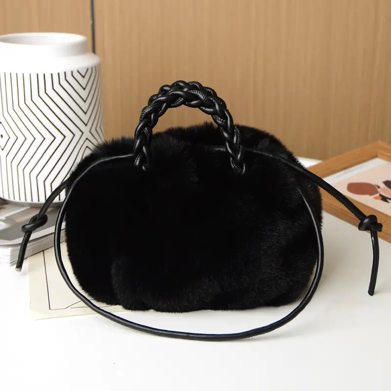 Pink Faux Fur Shoulder Bag for Women Autumn Winter 2024 - Image 5