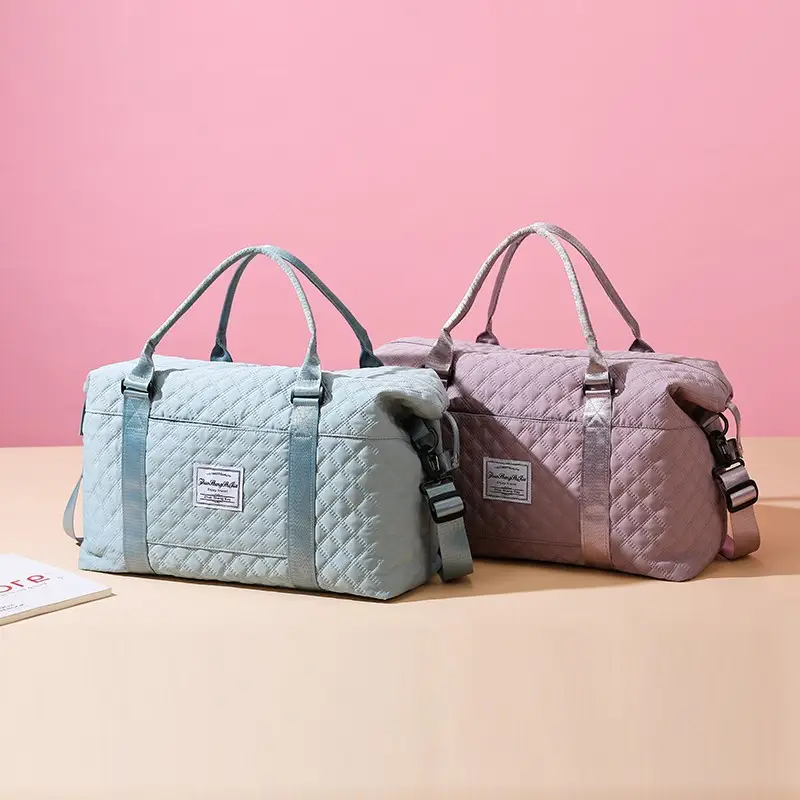 Pink Quilted Travel Bag with Shoulder Strap - Image 7