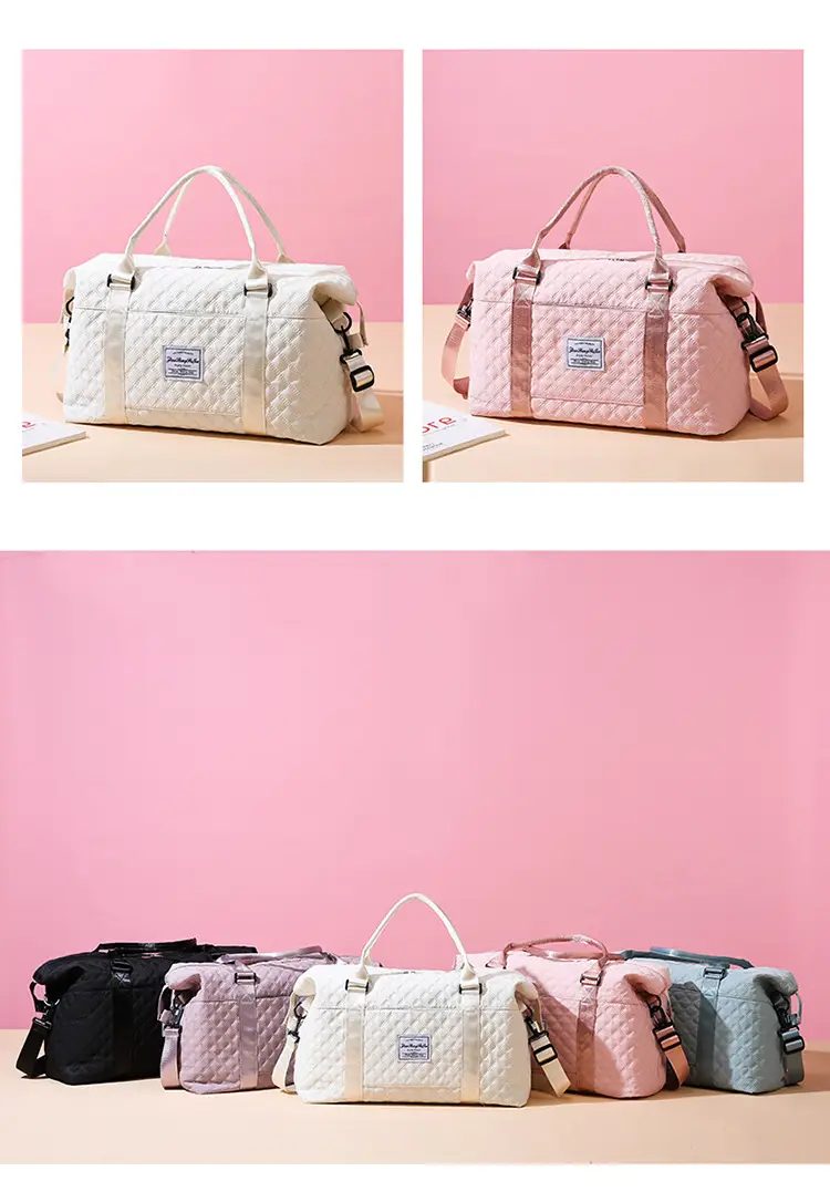 Pink Quilted Travel Bag with Shoulder Strap — feature 12