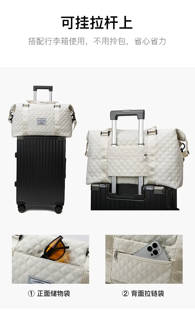 Pink Quilted Travel Bag with Shoulder Strap — feature 13
