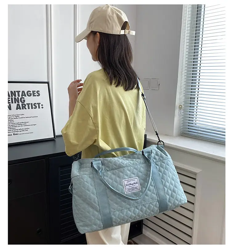 Pink Quilted Travel Bag with Shoulder Strap — feature 21