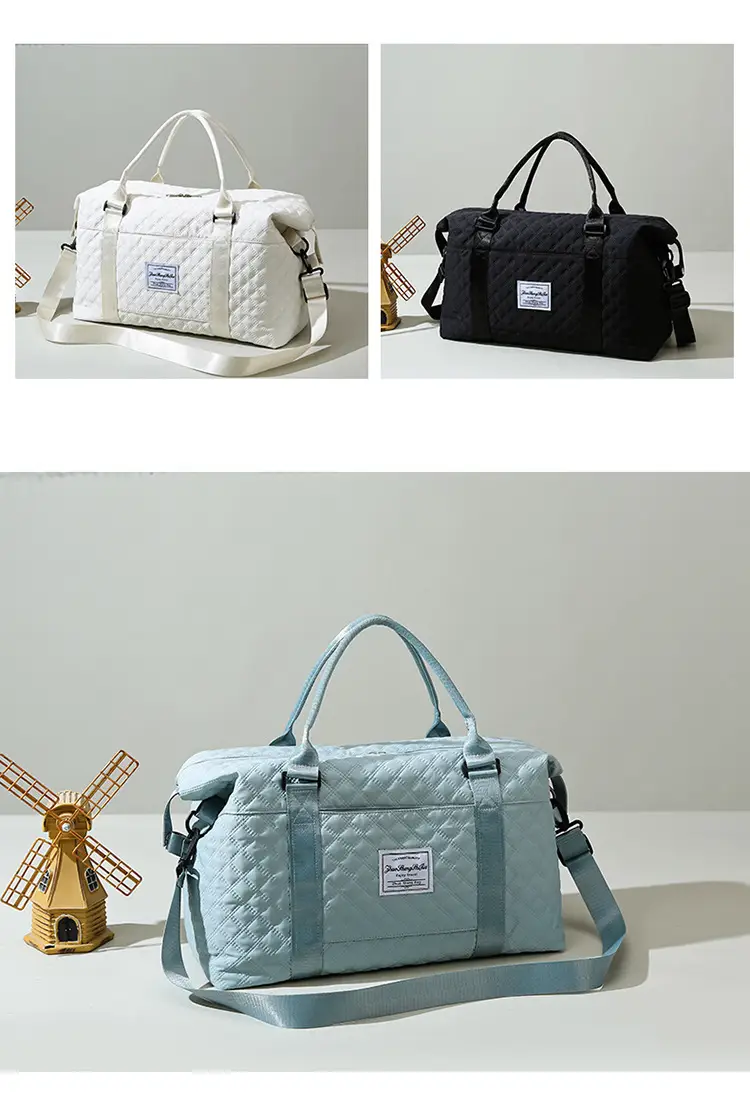 Pink Quilted Travel Bag with Shoulder Strap — feature 23
