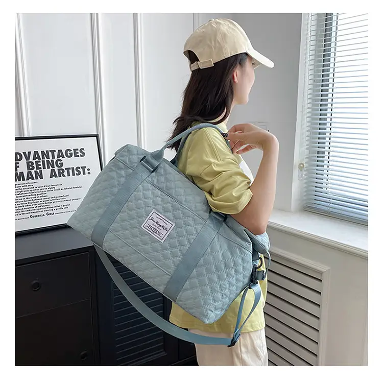Pink Quilted Travel Bag with Shoulder Strap — feature 34