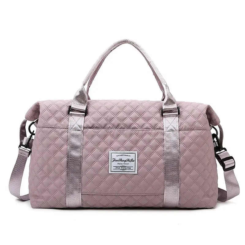 Pink Quilted Travel Bag with Shoulder Strap - Image 5