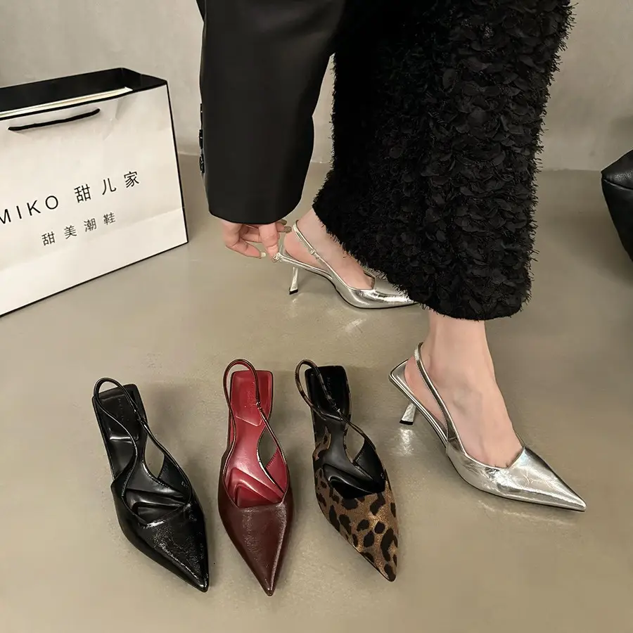 French Niche High-end Silver Toe Sandals Women's Shoes 2024 Spring and Summer Elegant Celebrity Style High Heeled Single-layer Shoes - Image 6