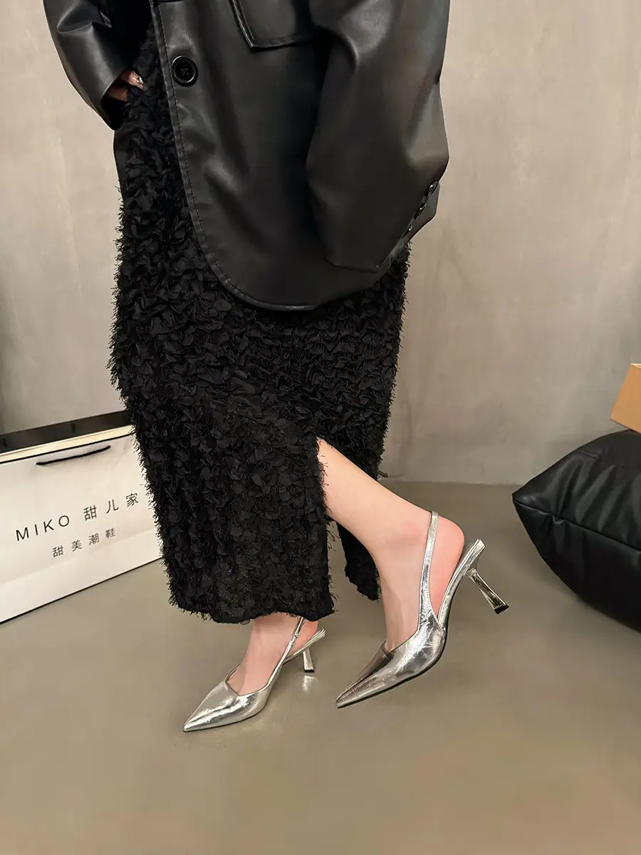 French Niche High-end Silver Toe Sandals Women's Shoes 2024 Spring and Summer Elegant Celebrity Style High Heeled Single-layer Shoes — feature 12