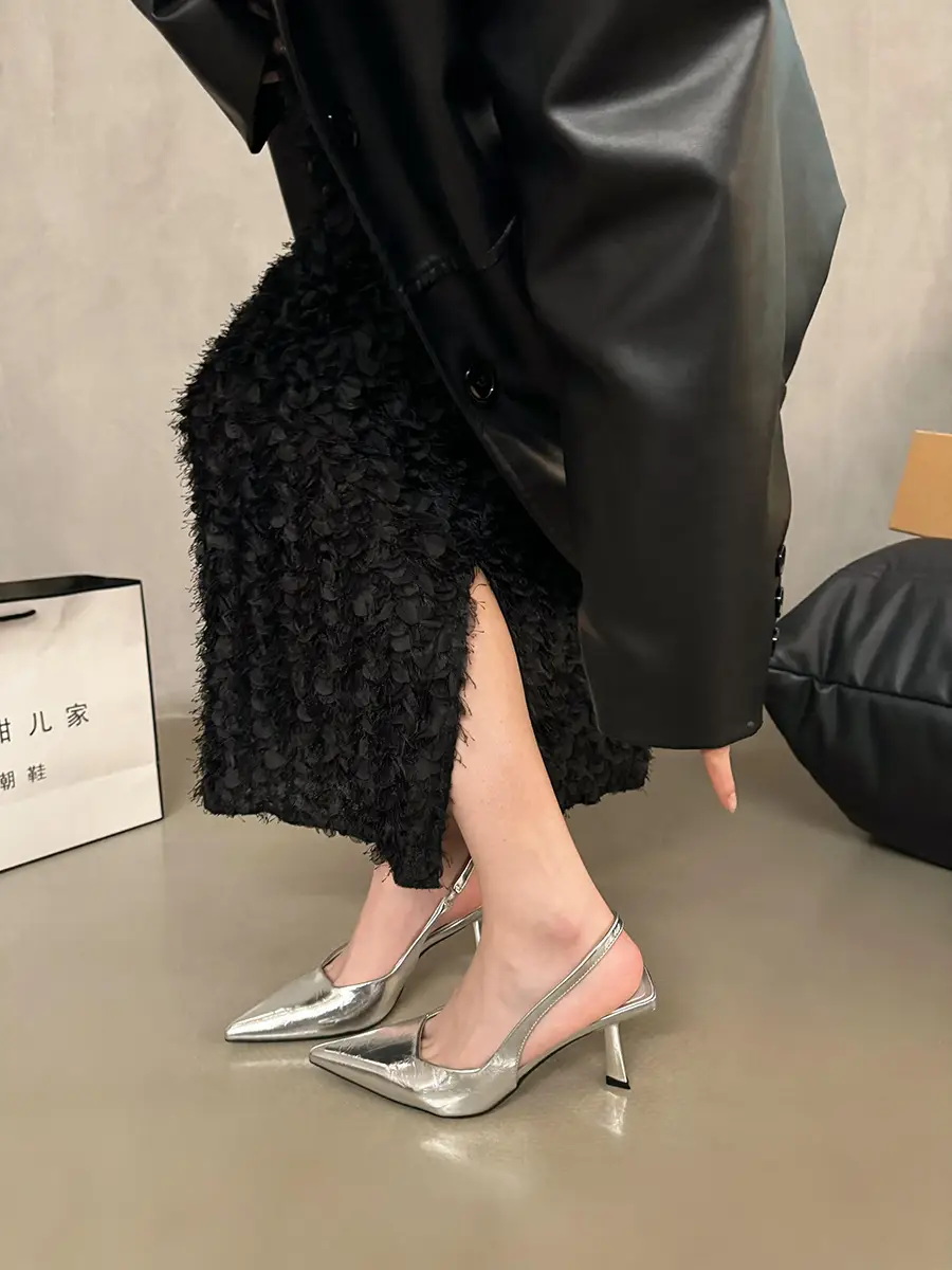 French Niche High-end Silver Toe Sandals Women's Shoes 2024 Spring and Summer Elegant Celebrity Style High Heeled Single-layer Shoes — feature 13