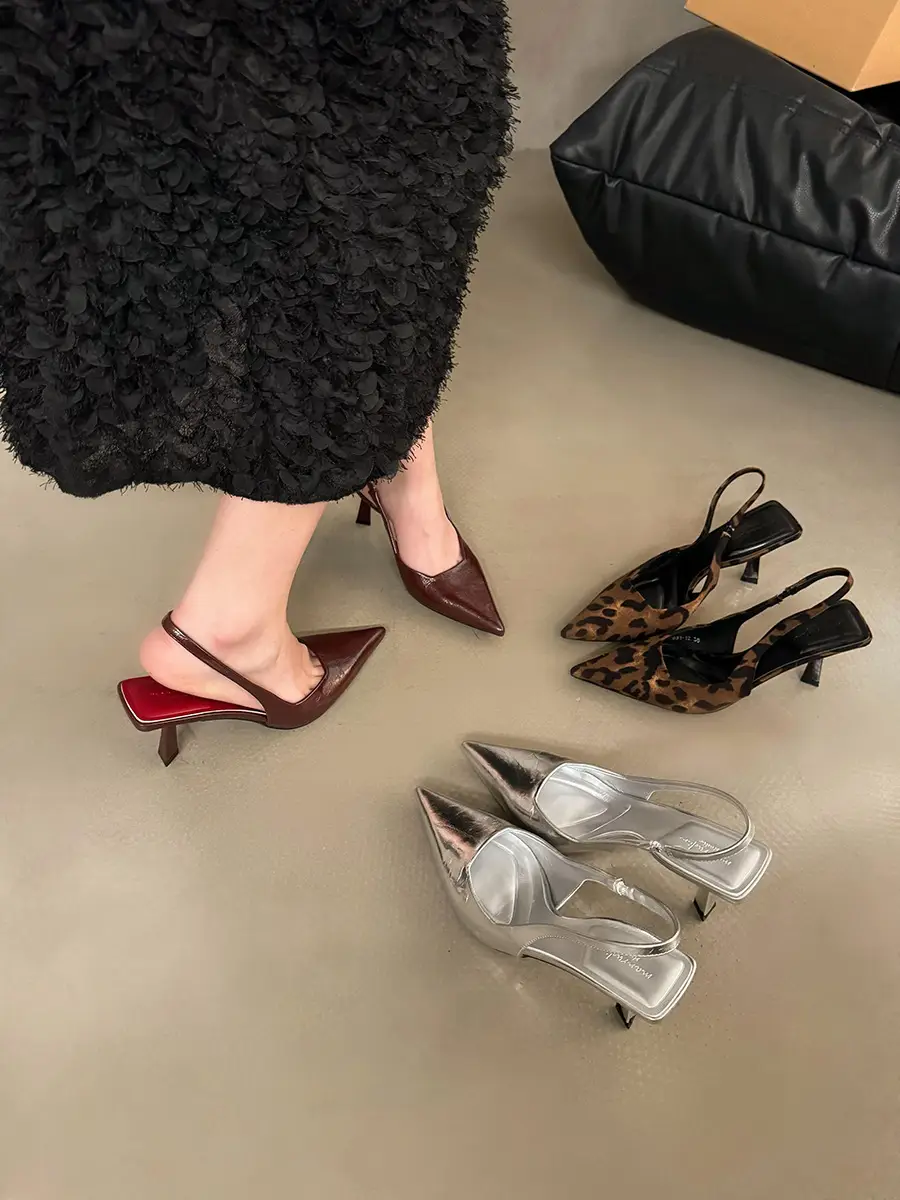 French Niche High-end Silver Toe Sandals Women's Shoes 2024 Spring and Summer Elegant Celebrity Style High Heeled Single-layer Shoes — feature 5