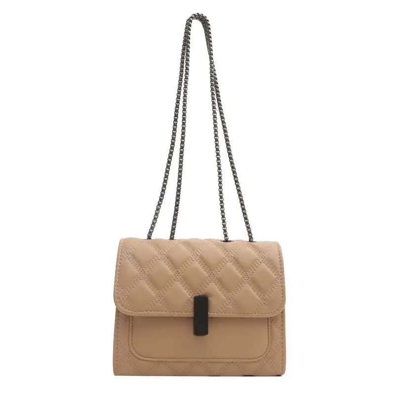 White Rhombic Chain Lock Shoulder Bag for Women
