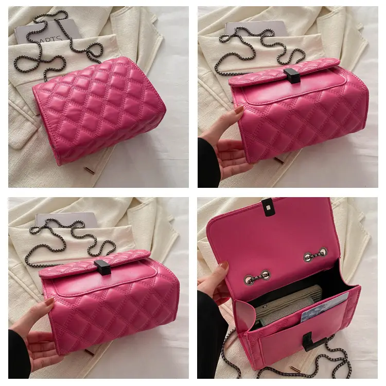 White Rhombic Chain Lock Shoulder Bag for Women — feature 8