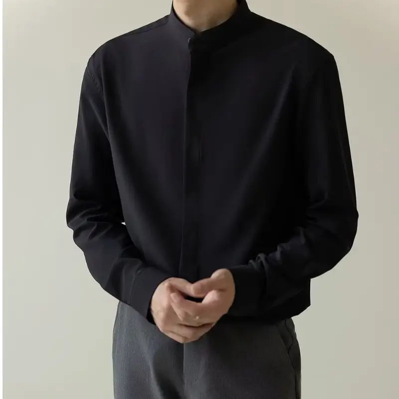 Men's Dark Green Button-Up Shirt with Vertical Collar - Image 5