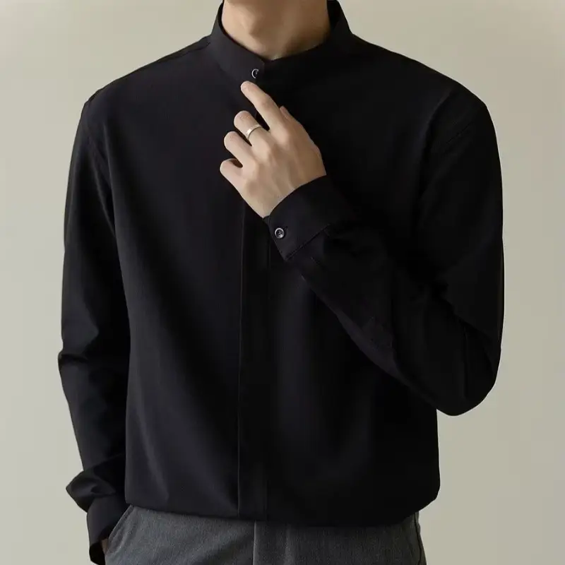 Men's Dark Green Button-Up Shirt with Vertical Collar - Image 6