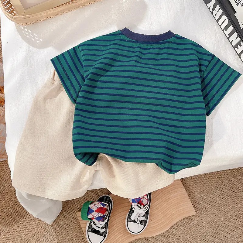 Boys Striped Shorts with Number 7 Summer Casual Wear - Image 2