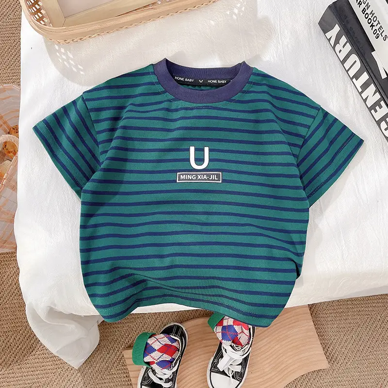 Boys Striped Shorts with Number 7 Summer Casual Wear - Image 3