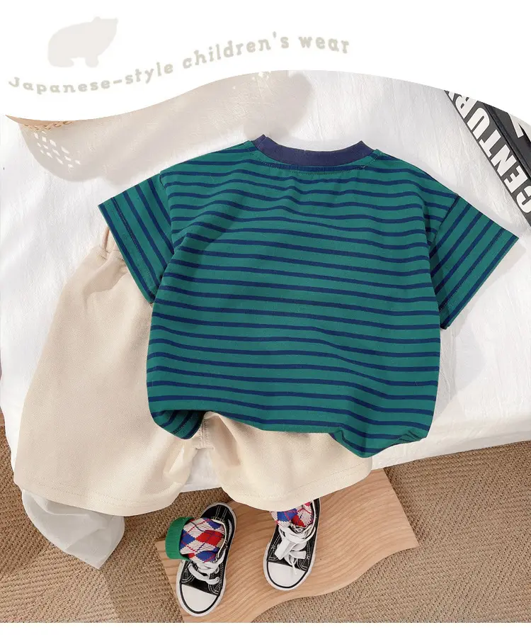 Boys Striped Shorts with Number 7 Summer Casual Wear — feature 3