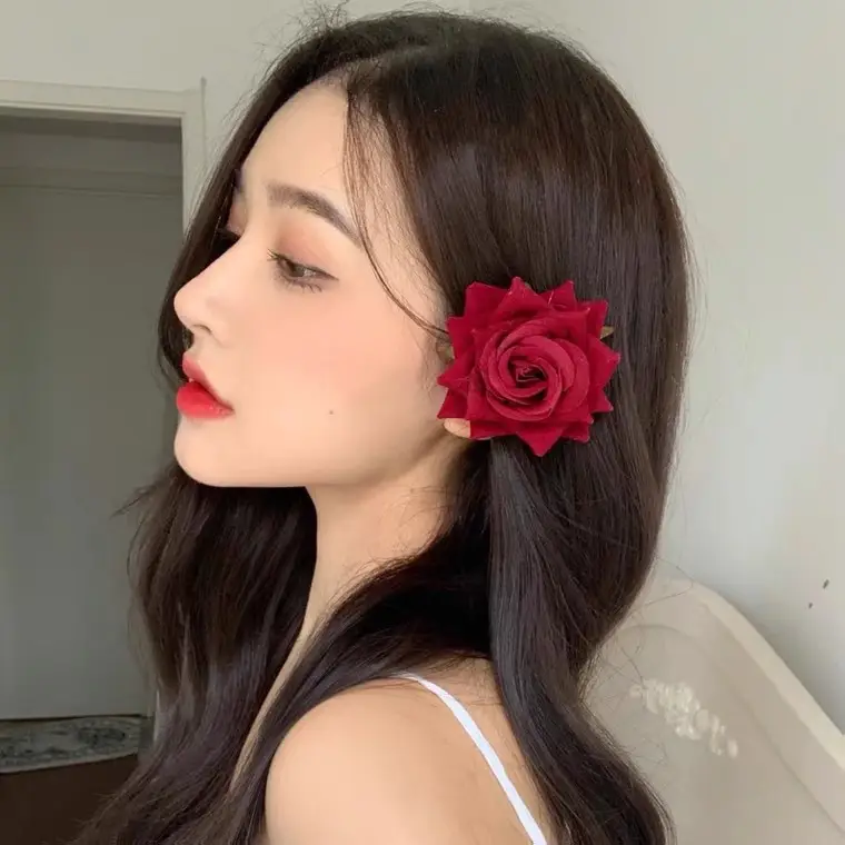 Velvet White Rose Hairpin Accessory for Women
