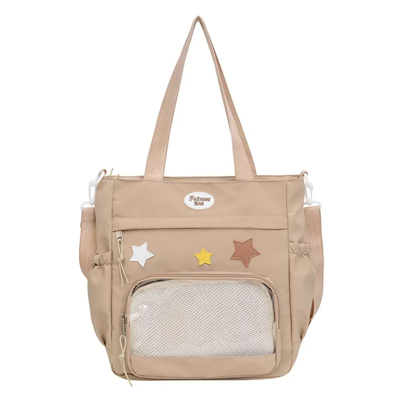 Women's Black Canvas Shoulder Bag with Star Design - Image 9