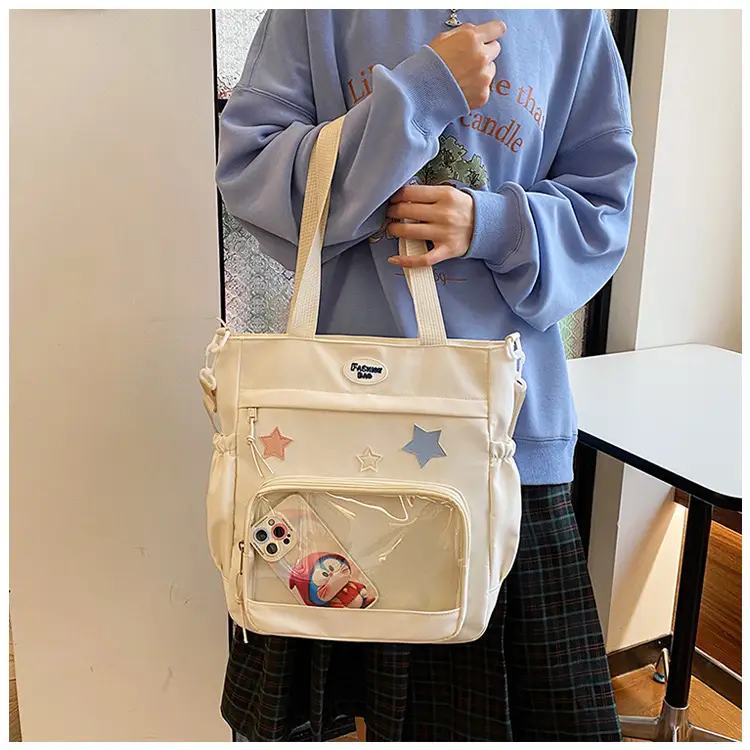 Women's Black Canvas Shoulder Bag with Star Design — feature 18