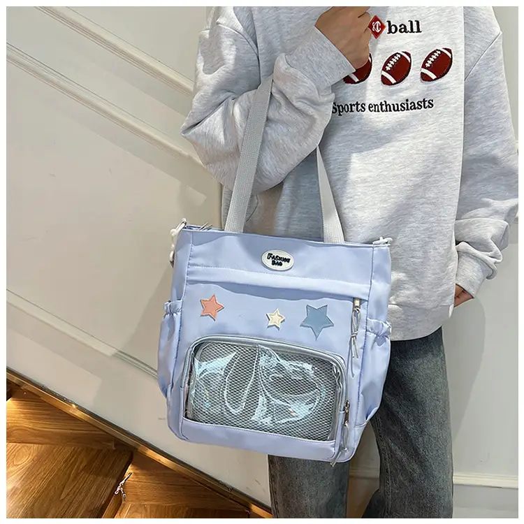 Women's Black Canvas Shoulder Bag with Star Design — feature 26