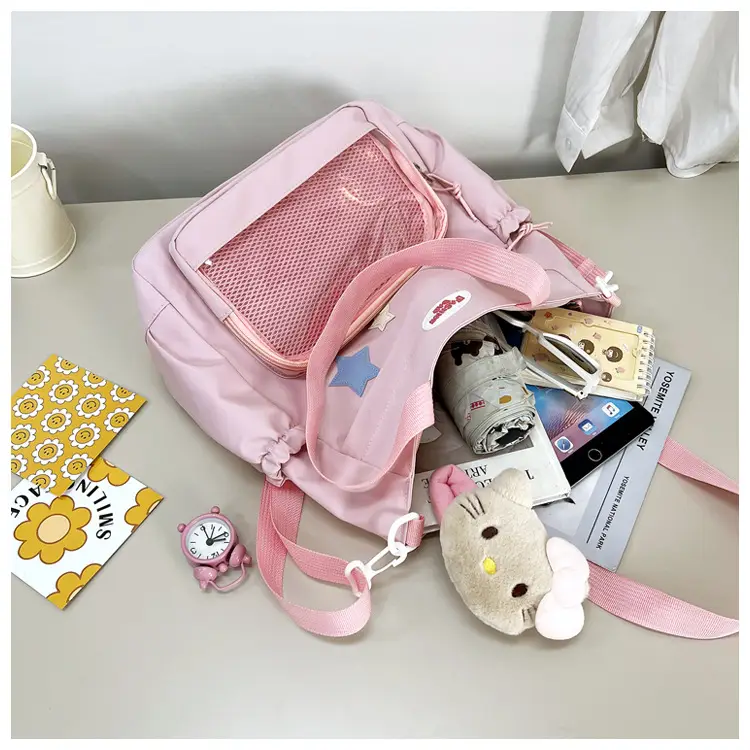 Women's Black Canvas Shoulder Bag with Star Design — feature 39