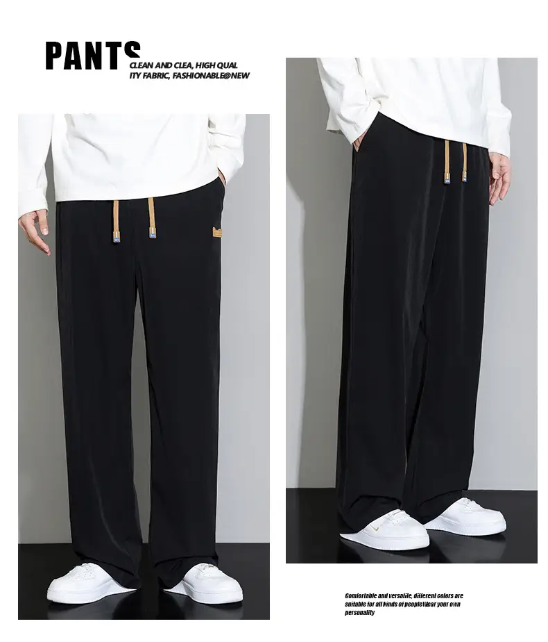 Men Wide Leg Grey Trousers Spring Autumn — feature 13