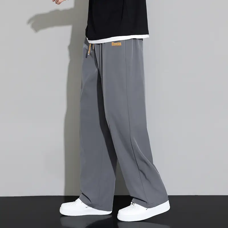 Men Wide Leg Grey Trousers Spring Autumn - Image 2