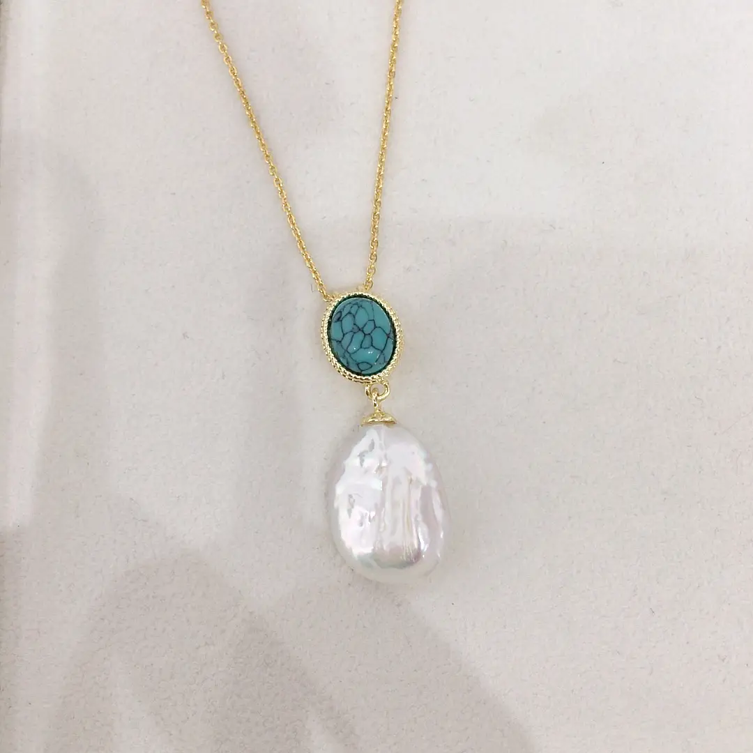 Turquoise Pearl Pendant Necklace for Women - Image 3