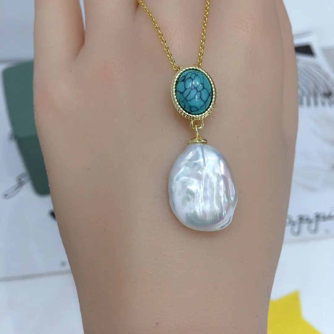 Turquoise Pearl Pendant Necklace for Women - Image 4